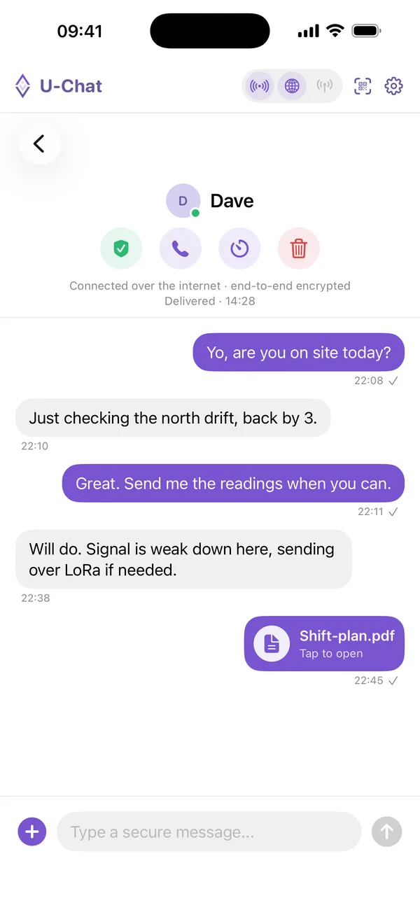 An end-to-end encrypted U-Chat conversation