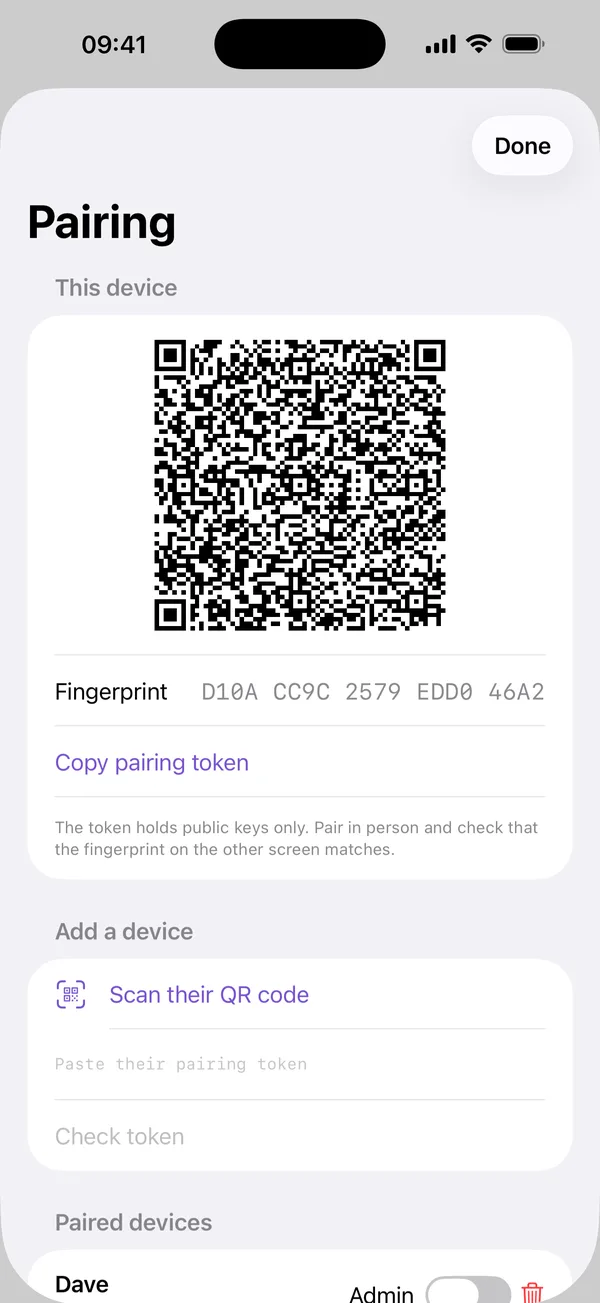 Pairing two devices with a QR code